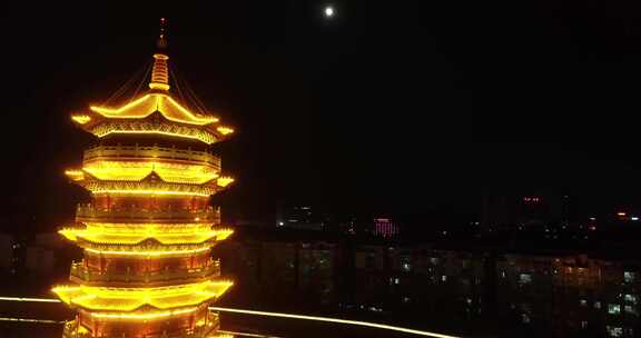 【航拍】通城雁塔夜景