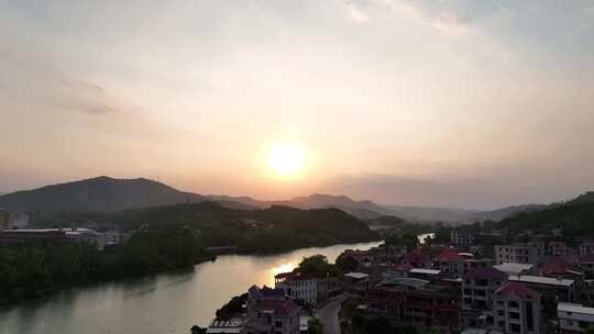 农村日出航拍乡村日落唯美夕阳黄昏傍晚风景