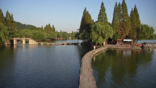 浙江嘉兴柯岩风景区古纤道风景视频