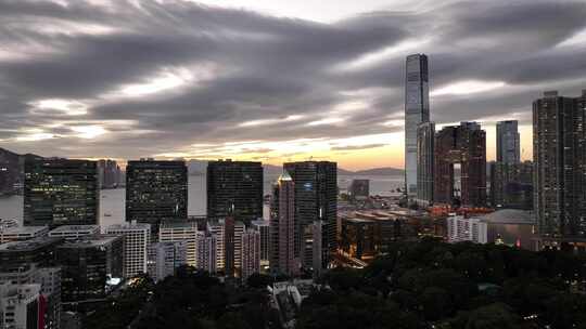 香港中港城傍晚晚霞航拍