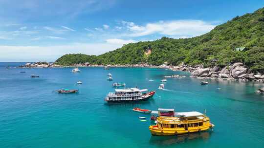 泰国涛岛游船海滨延时自然风光航拍