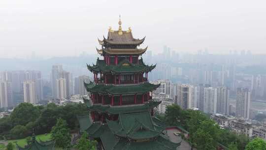 重庆鸿恩寺航拍鸿恩阁与嘉陵江两岸高楼大厦