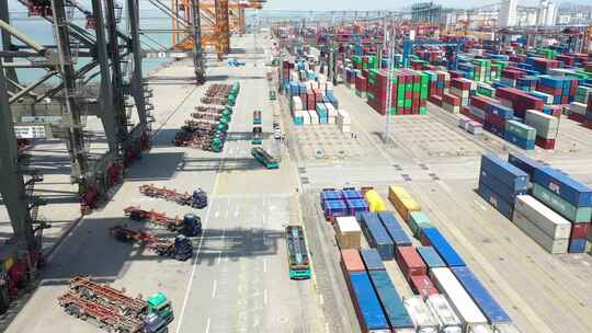 厦门自动化码头港口物流出口海运集装箱货轮视频素材模板下载