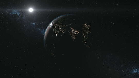 黑色空间中行星地球对银河系的运动图