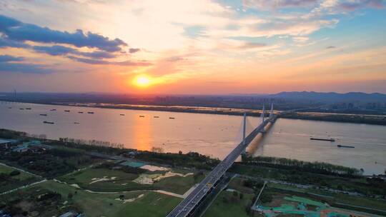 南京五桥日落 长江航运 江北新区