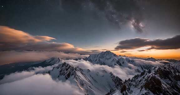 雪山云海星空全景