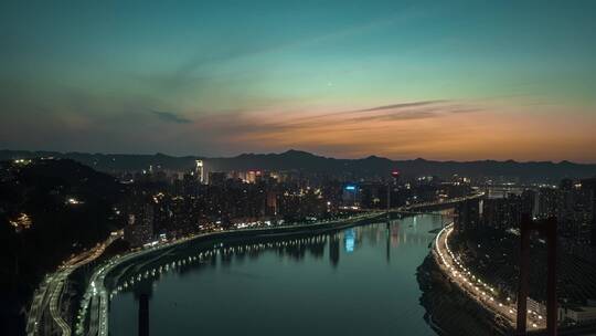 重庆红岩村大桥夜景航拍延时视频素材模板下载