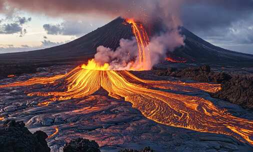 航拍活火山爆发熔岩自然灾害风景震撼