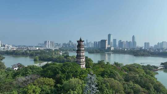 惠州西湖景区航拍惠州西湖泗洲塔湖泊风景