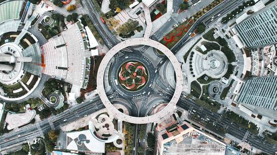 俯拍陆家嘴环岛