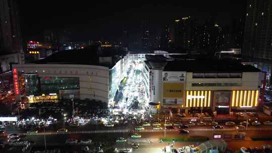 河北邯郸城市夜景灯光城南夜市航拍