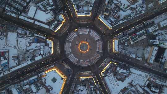 新疆北疆伊犁冬季特克斯八卦城日出高空航拍视频素材模板下载