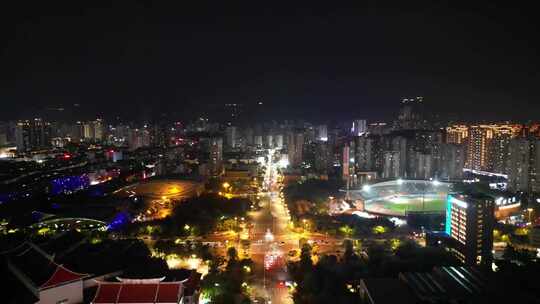 航拍福建莆田夜景莆田商务区夜景