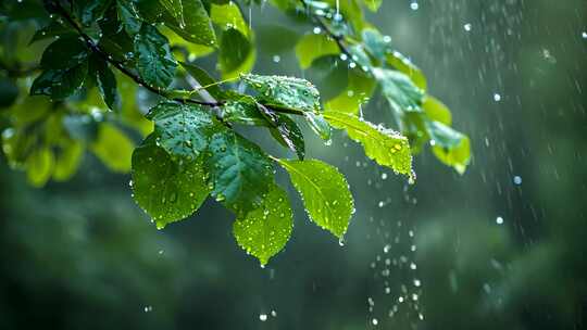 树叶子下雨天雨水水滴雨季ai素材原创户外
