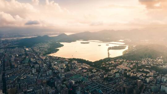 大气磅礴绝美杭州西湖航拍大范围延时视频