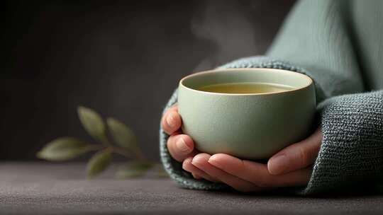 双手捧茶杯，温暖治愈的慢生活