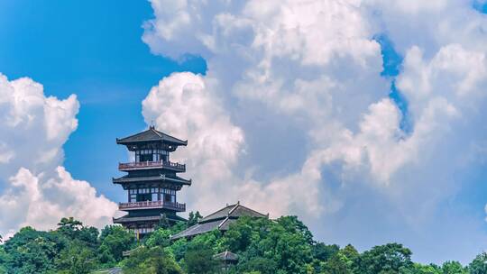 鄂州城市地标西山风景区武昌楼蓝天白云延时