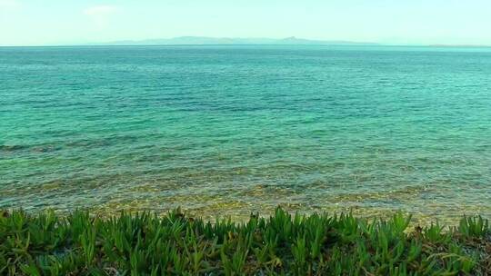 夏天的海岸线上有一片碧蓝的大海视频素材模板下载