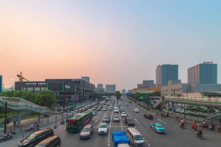 杭州城市日转夜车流延时摄影