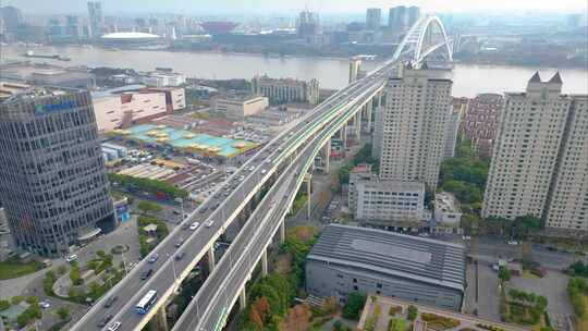 上海市黄浦区卢浦大桥车流延时风景视频素材视频素材模板下载