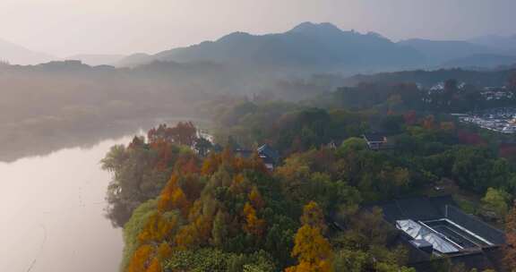 杭州西湖秋色茅家埠景区秋色风光