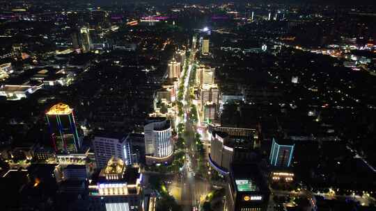 浙江绍兴人民路夜景灯光航拍交通