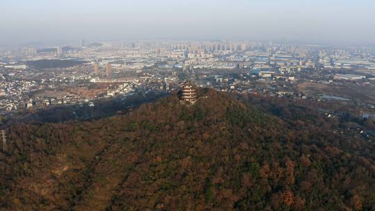 安徽省马鞍山市采石矶景区三台阁航拍风光