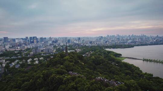 航拍杭州西湖/宝石山/白堤黄龙体育中心视频素材模板下载