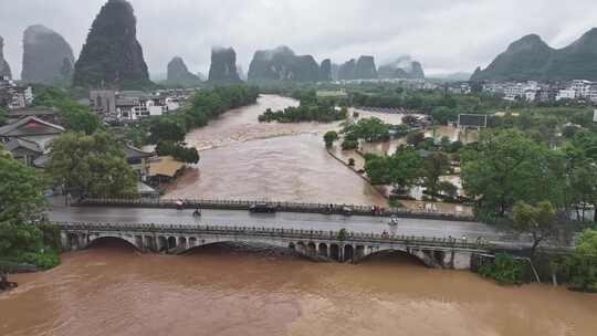 桂林夏季暴雨洪水航拍