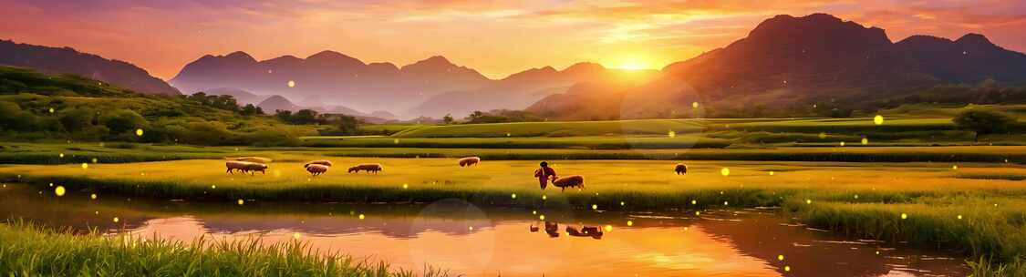 8k活动大屏草地池塘水满天空背景