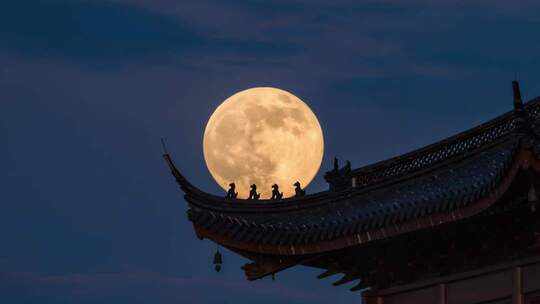 中秋古城楼满月升起延时月亮古韵中秋团圆