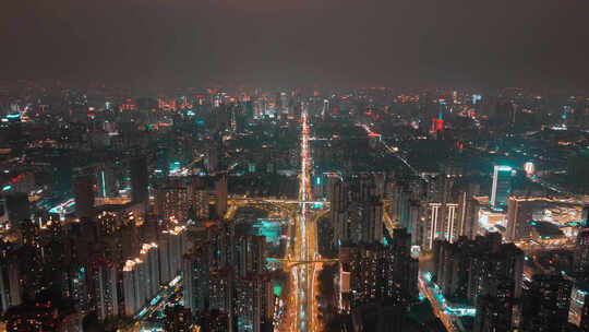 高空航拍繁华都市夜景