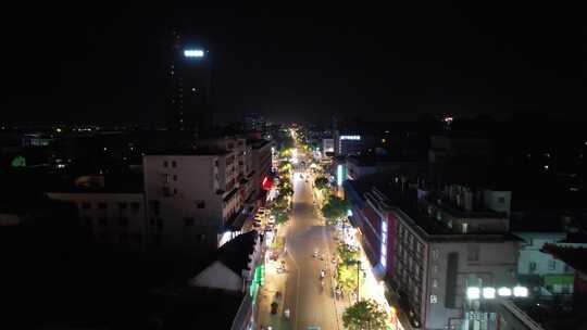 城市夜景步行街人流航拍视频素材模板下载