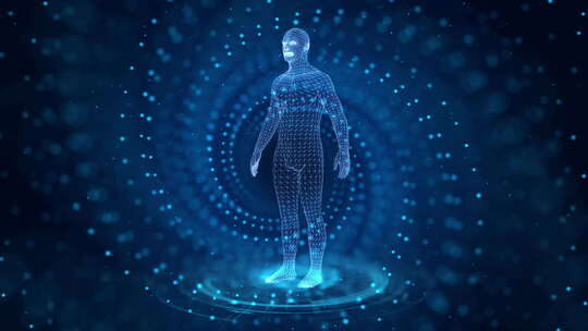 具有神秘精神能量的3D高科技全息人类旋转