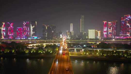 湖南长沙城市夜景灯光秀航拍