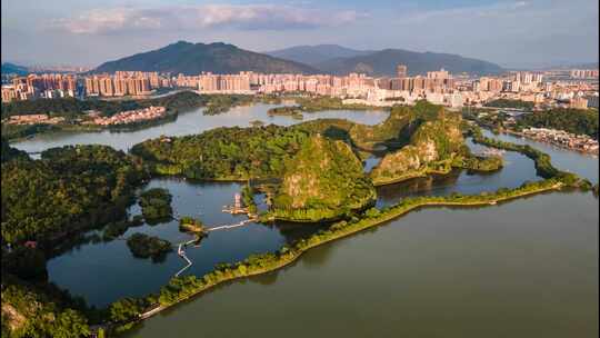 肇庆七星岩风景区自然风光和游船延时航拍