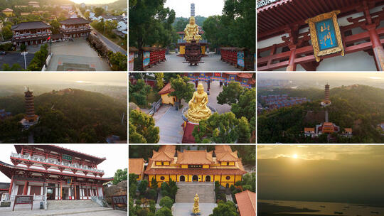 岳阳圣安古寺 夕阳金佛寺庙