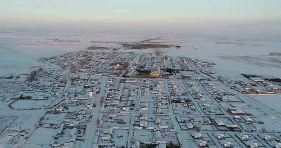 冬天呼伦贝尔农垦农场村落雪景