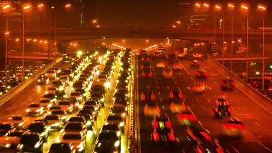 北京城市夜景车流灯光开车拥堵车水马龙视频素材模板下载