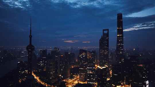 上海凌晨航拍空镜