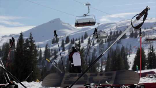 高山滑雪缆车 滑雪杖