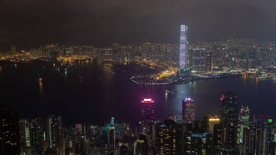 航拍香港夜间城市建筑视频素材模板下载