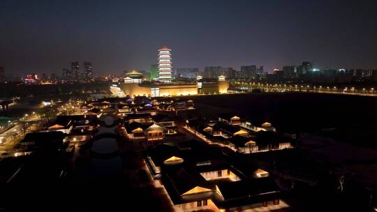 江苏扬州中国大运河博物馆夜景航拍4K素材视频素材模板下载