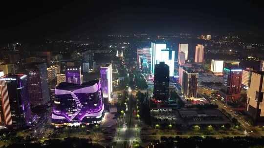 航拍郑州龙子湖金融岛夜景