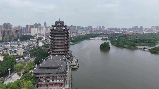 航拍四川眉山远景楼