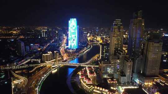 天津CBD夜景航拍海河津湾广场解放桥视频素材模板下载