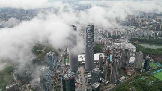 深圳龙岗区坂田星河双子塔平流雾云海视频素材模板下载