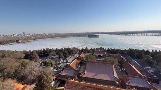 航拍俯瞰北京颐和园移动镜头昆明湖全景
