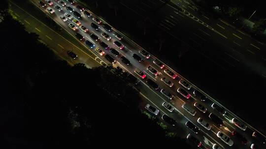 下班高峰拥堵的城市道路航拍