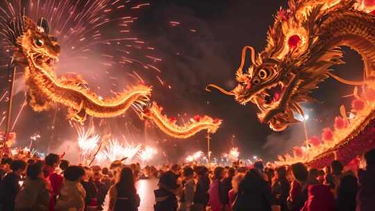 中国新年 龙年舞龙烟花  年味